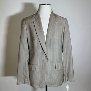 NWT Lands End Khaki Plaid Blazer Suit Jacket Career Womens Size 8 Lapel Collar